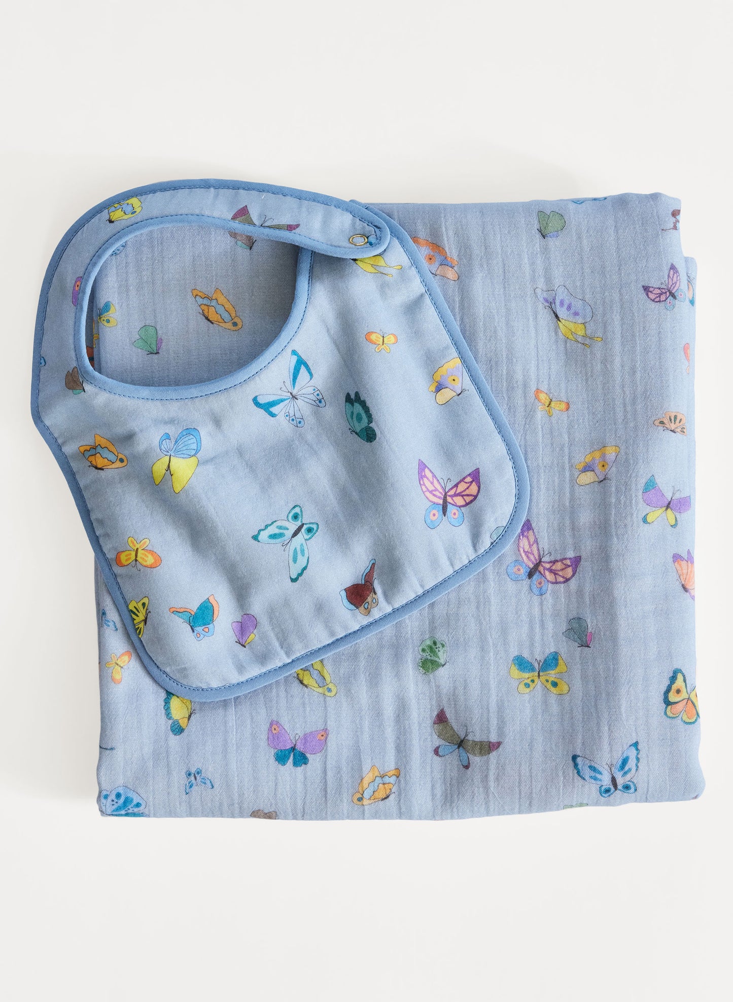 Tummytime Bib & Shawl Blanket Set - Blue Madame Butterfly