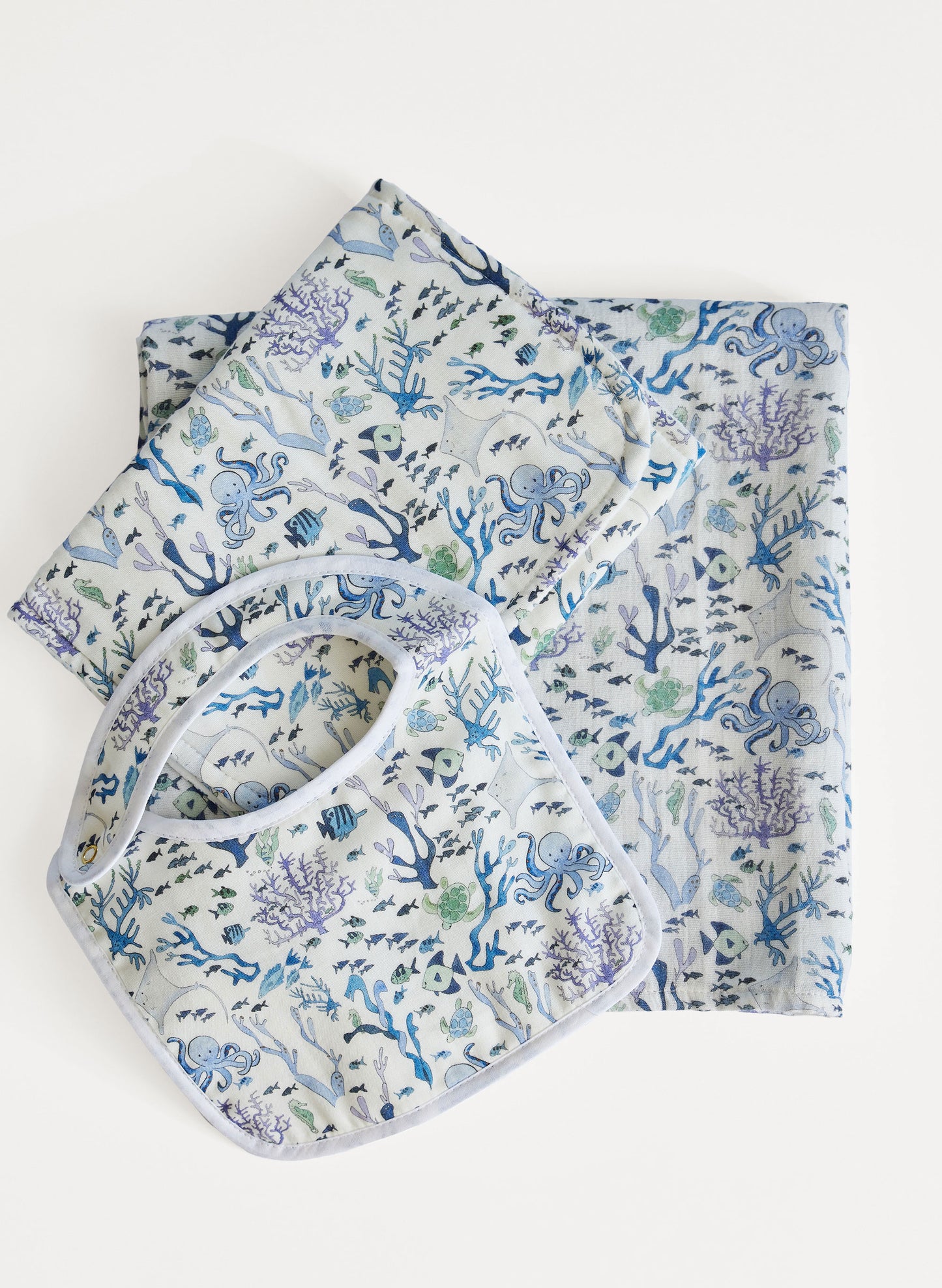 Oh Baby! Shawl Blanket, Bib & Burp Set-Coral Reef