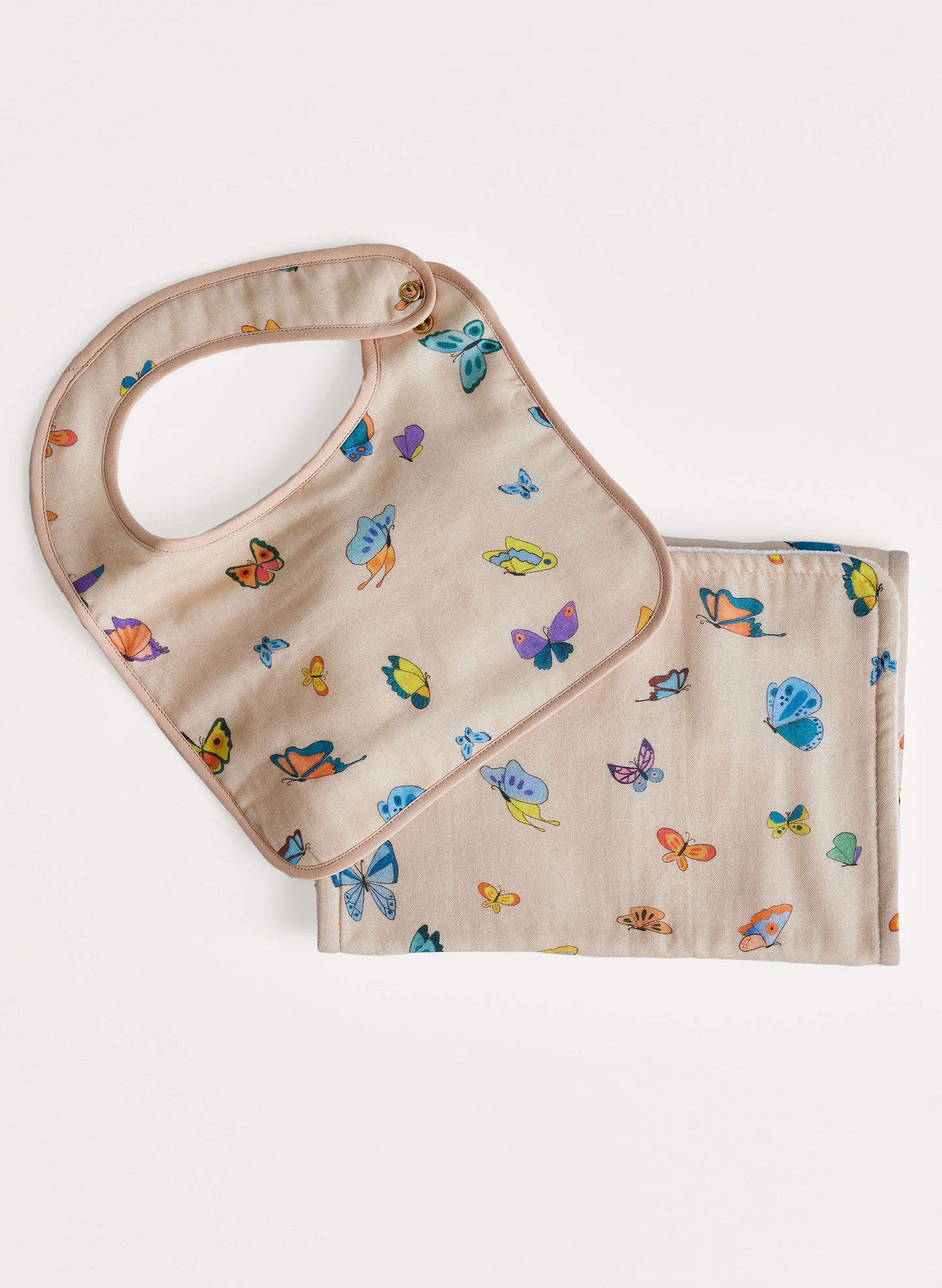 Blush Peach Madame Butterfly Bib and Burp Set