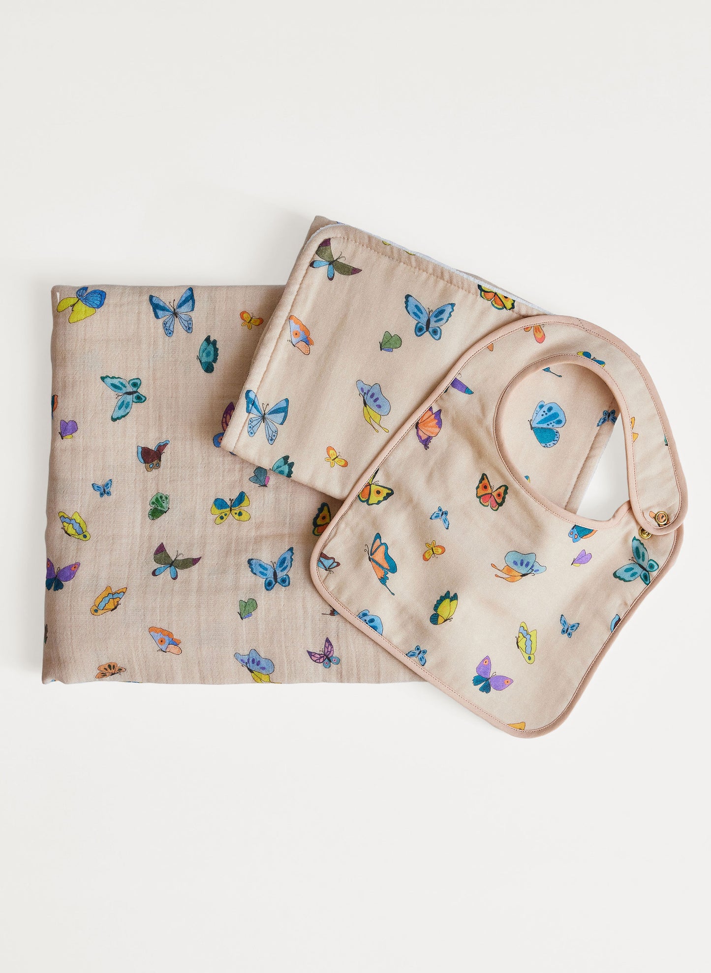 Oh Baby! Shawl Blanket, Bib & Burp Set-Blush Peach Madame Butterfly
