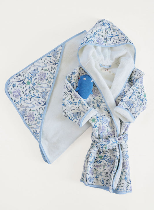 Coral Reef Robe and Hooded Towel Bath - Time Gift Set