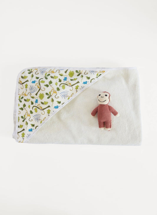 Happy Monkey Hooded Bath Towel and Monkey Rattle