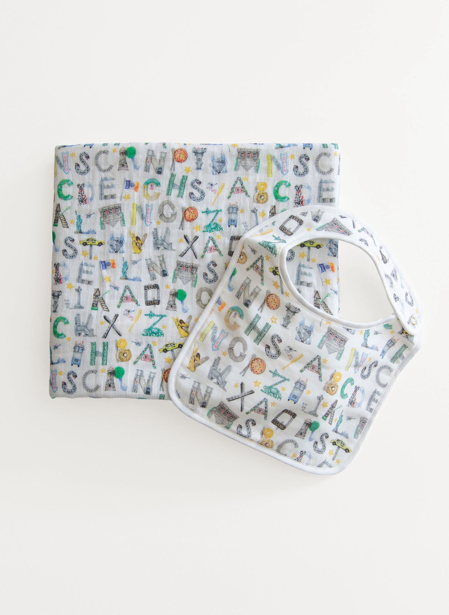 Tummytime Bib & Shawl Blanket Set-NYC Alphabet Soup