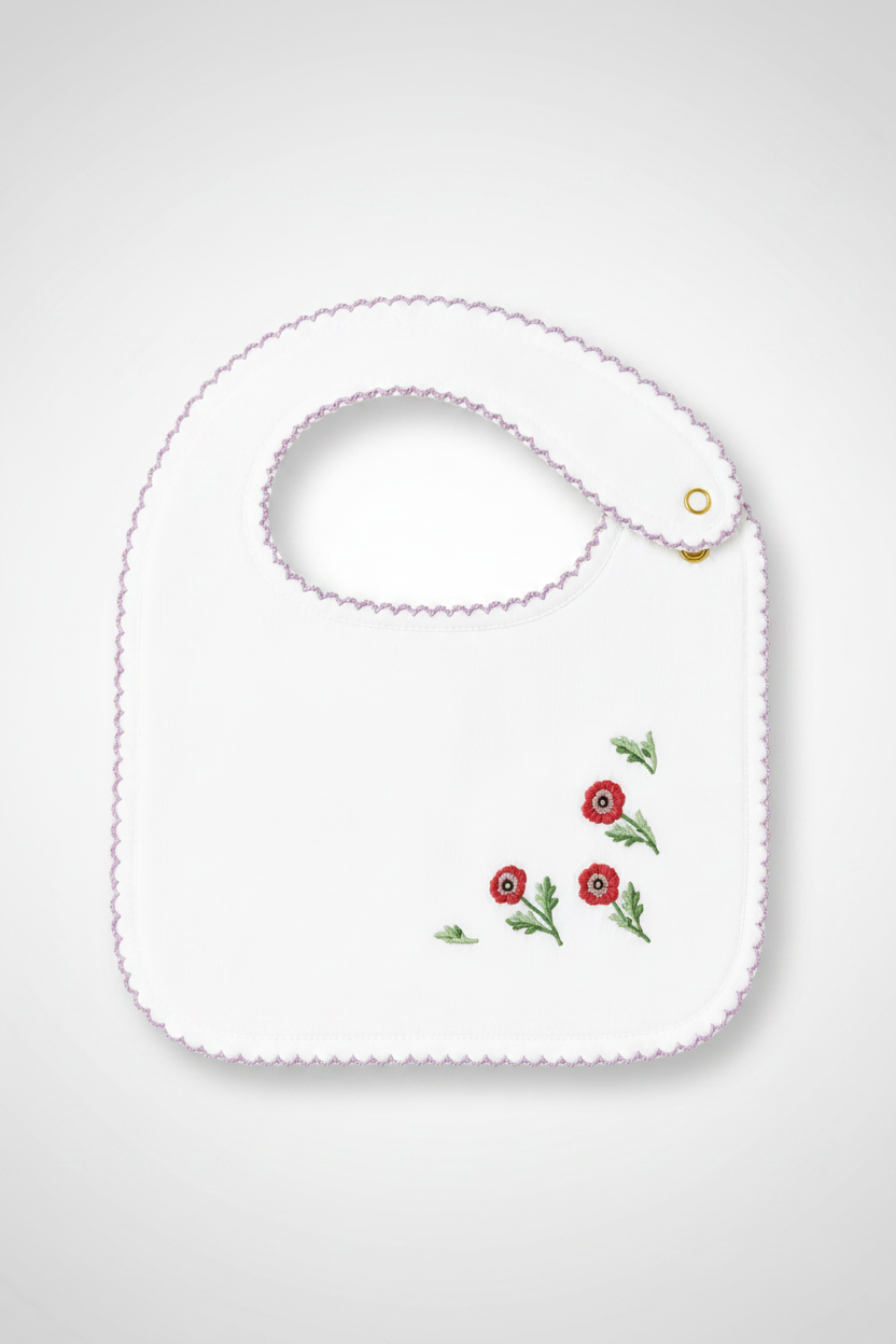 Classic Bib - Embroidered Poppy