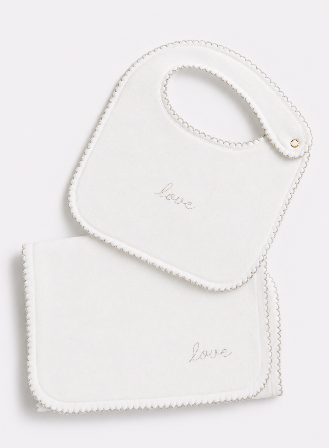 Baby Bib & Burp Cloth Set - Embroidered "Love"