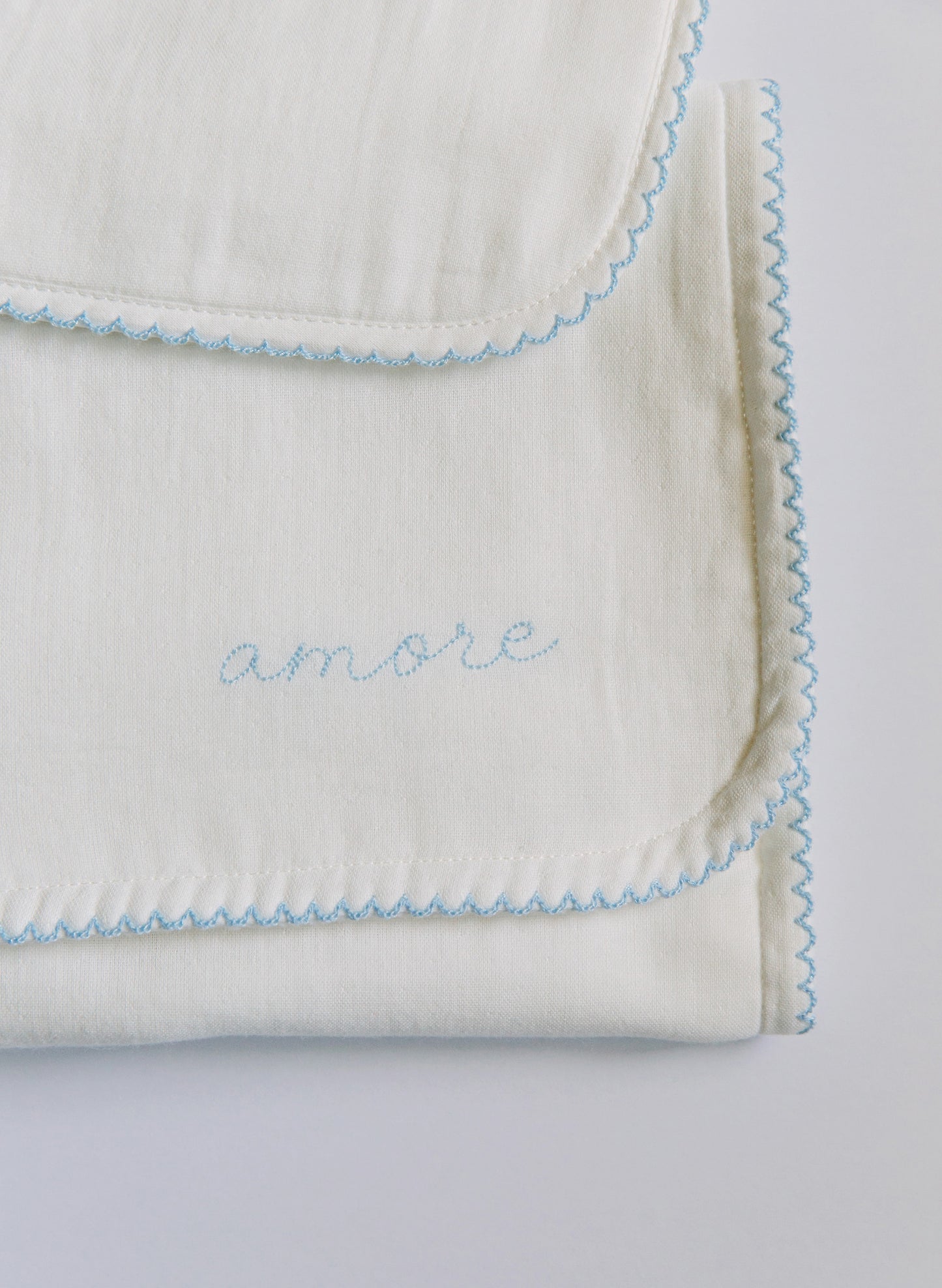 Bib & Burp Cloth Set - Embroidered Blue "Amore"