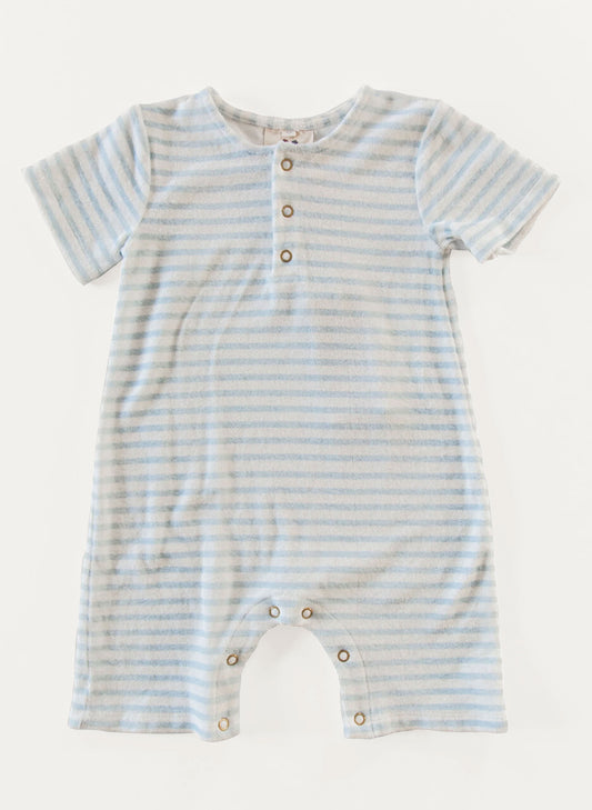 Walker Terry Romper - Blue & White Stripe