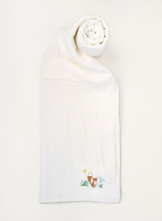 Fox Embroidered Shawl Blanket