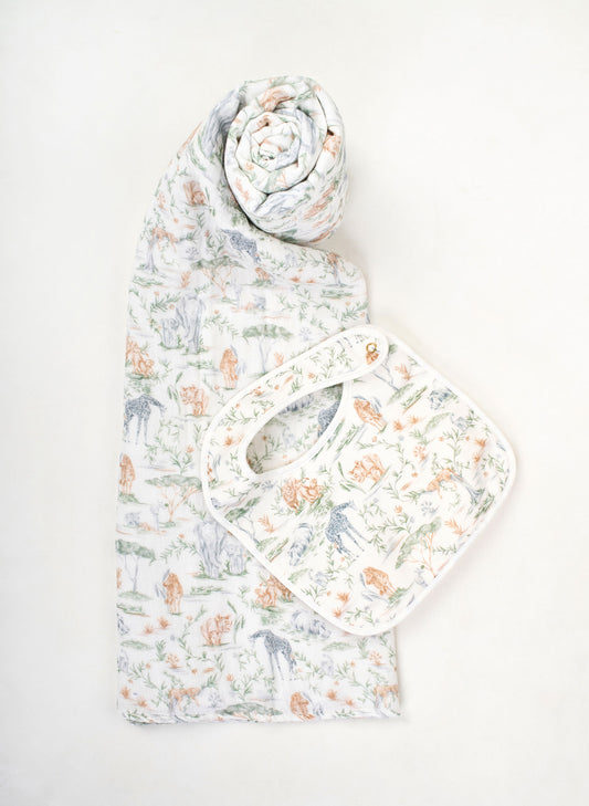 Tummytime Bib & Shawl Blanket Set - Sweet Savanna