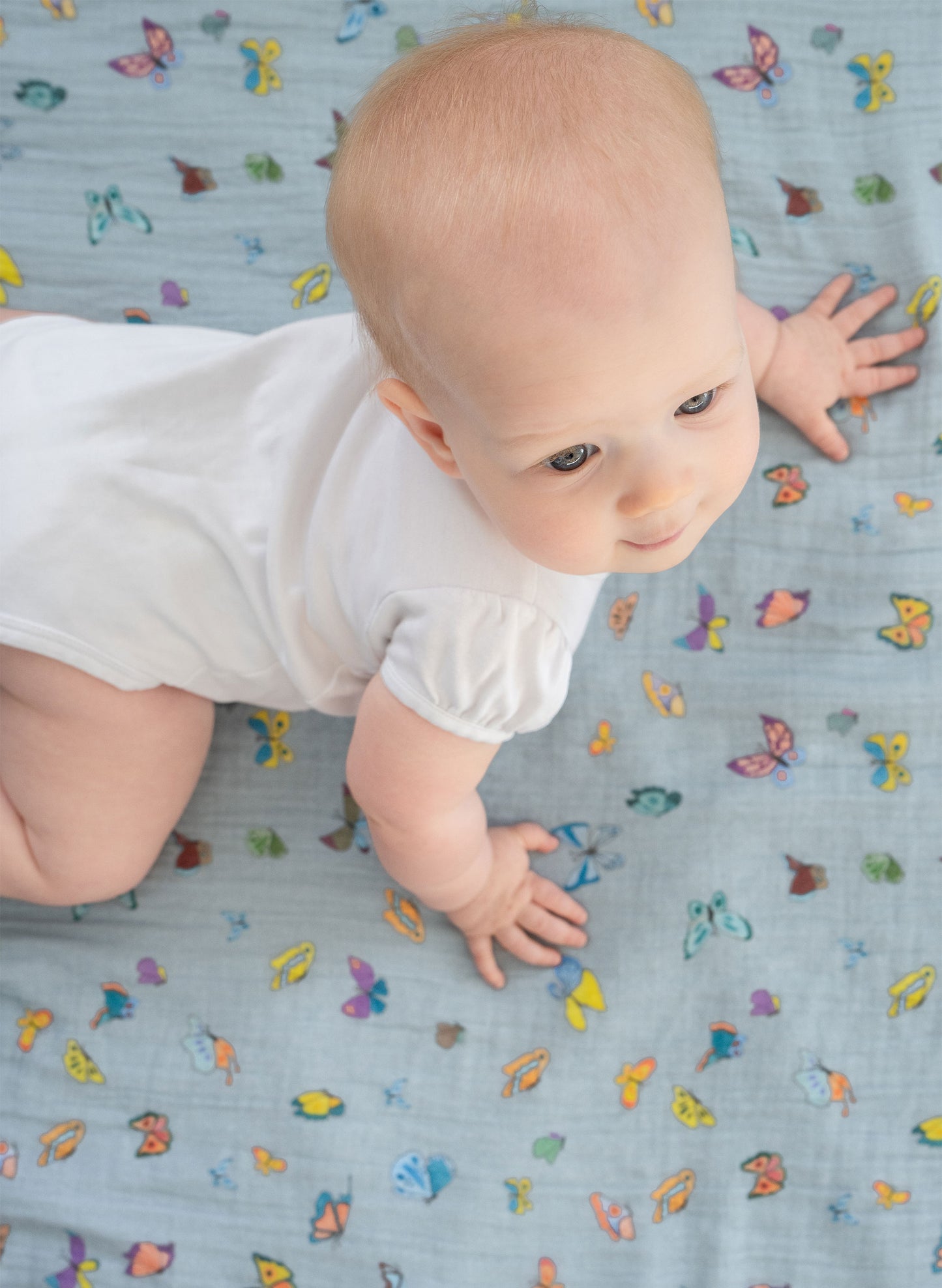 Tummytime Bib & Shawl Blanket Set - Blue Madame Butterfly