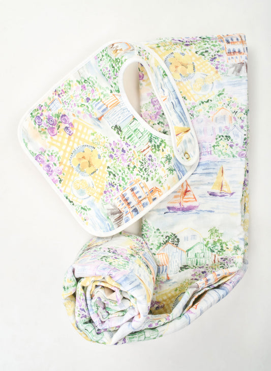 Tummytime Bib & Shawl Blanket Set - Limoncello