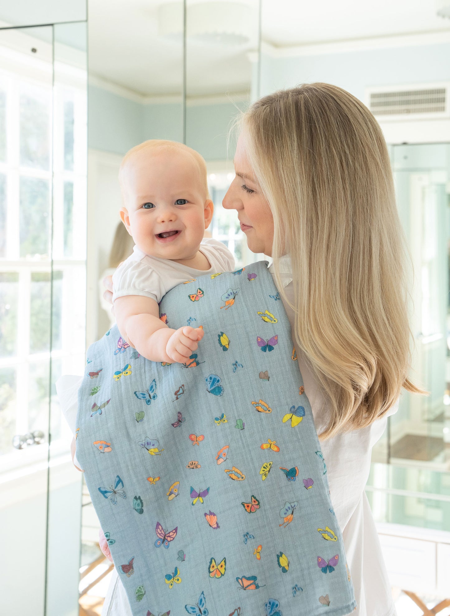 Tummytime Bib & Shawl Blanket Set - Blue Madame Butterfly