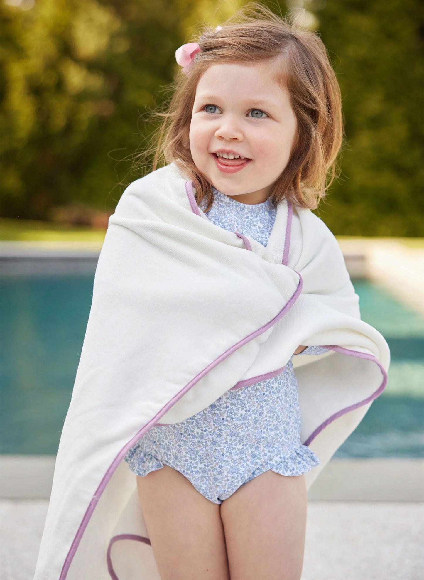 Lavender Piped Hooded Bath Towel & Washcloth Set