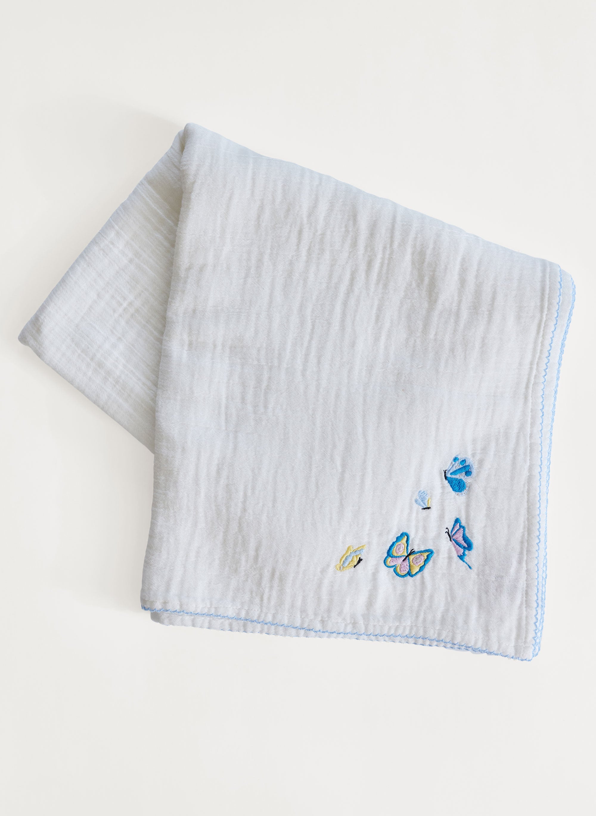 Organic Cotton Shawl Blanket - Butterfly Embroidered