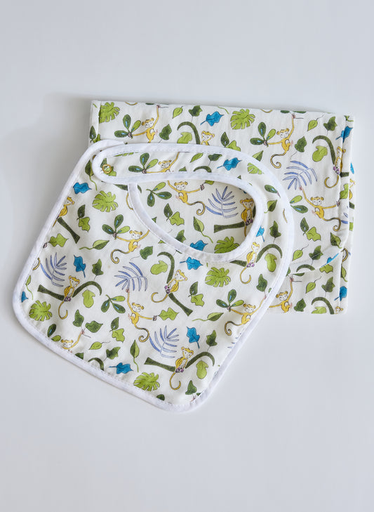 Happy Monkey Bib & Burp Cloth Set