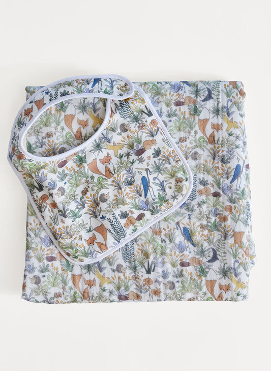 Tummytime Bib & Shawl Blanket Set-Foxy Forest