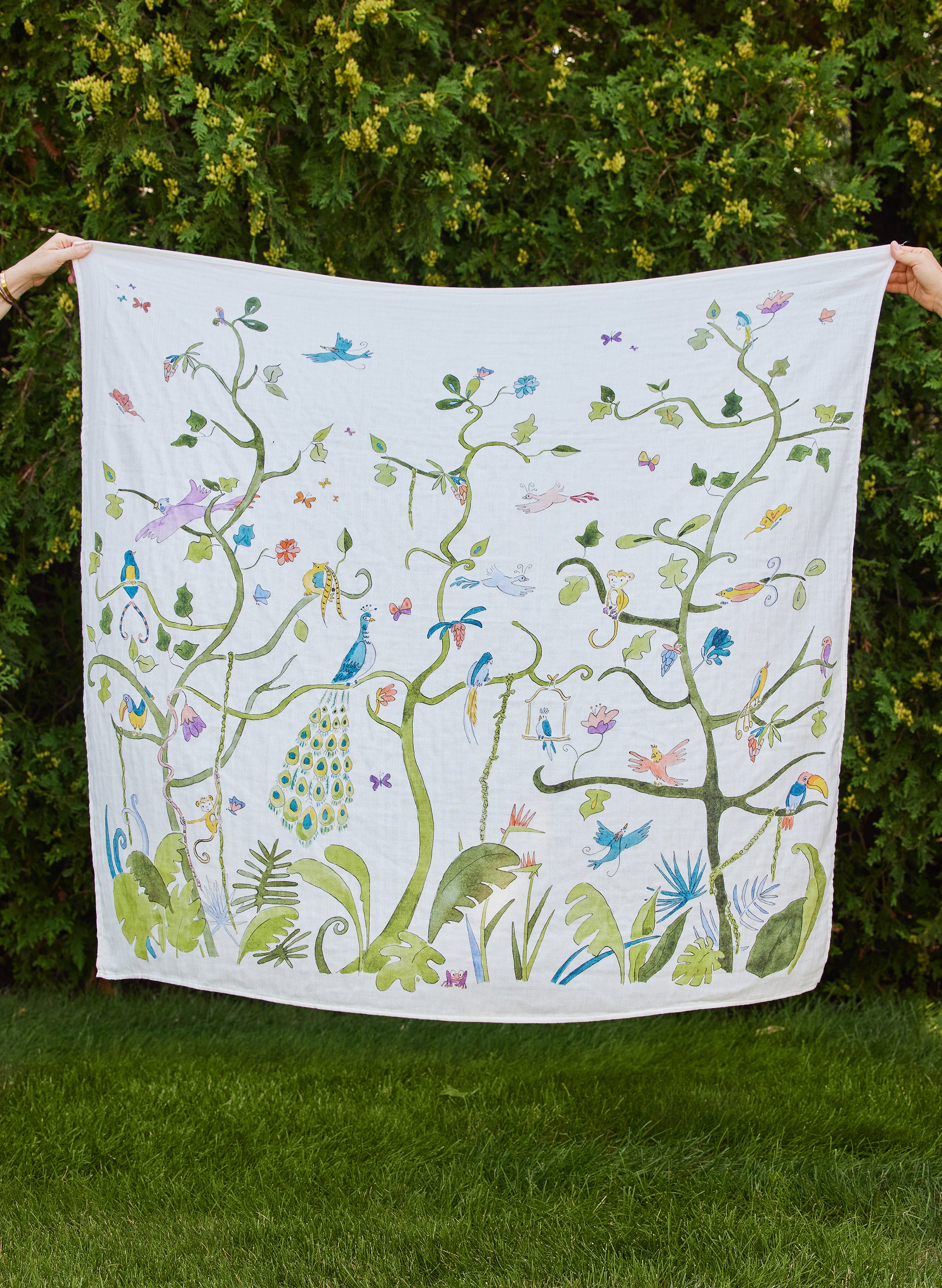 Organic Cotton Shawl Blanket - Tropical Chinoiserie