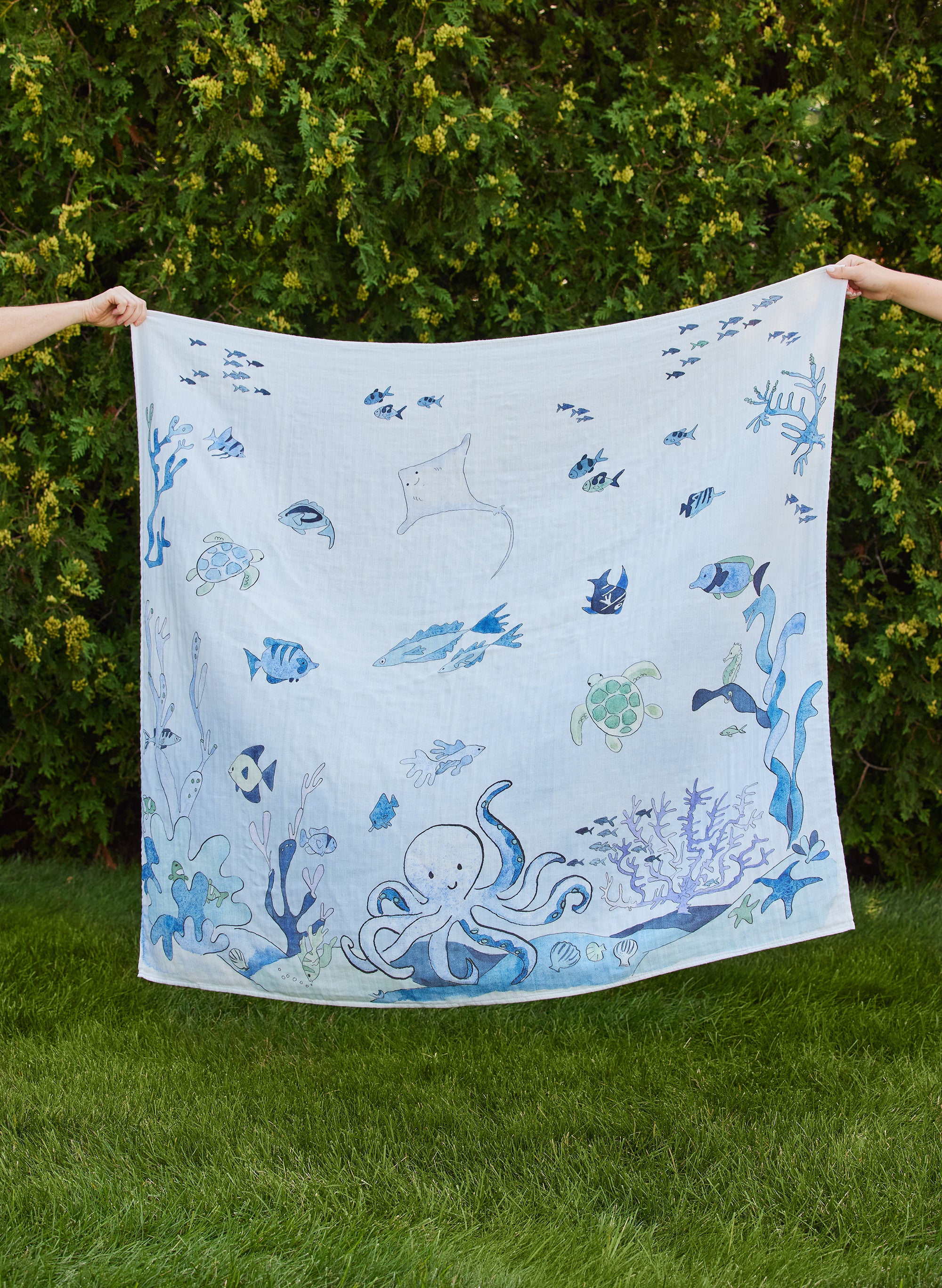 Organic Cotton Shawl Blanket - Under the Sea