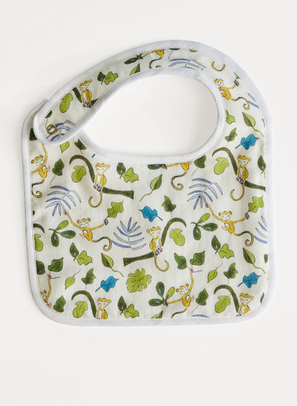 Organic cotton classic baby bib, Happy Monkey