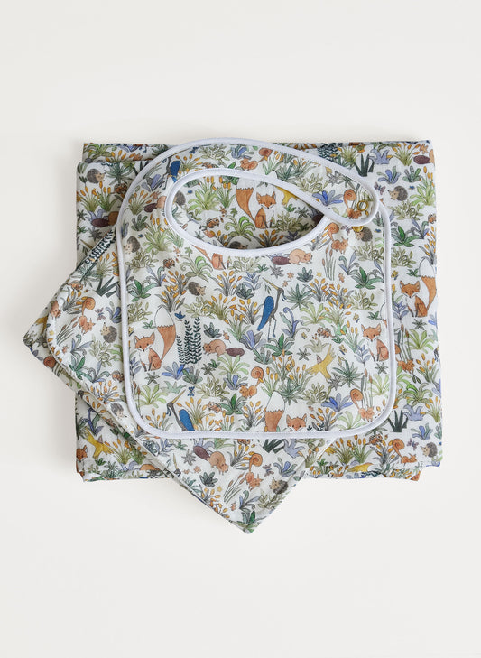 Oh Baby! Shawl Blanket, Bib & Burp Set-Foxy Forest