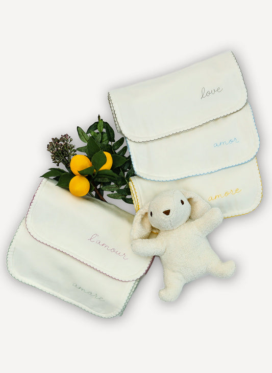 Love Languages Burp Cloth and Bunny Gift Set