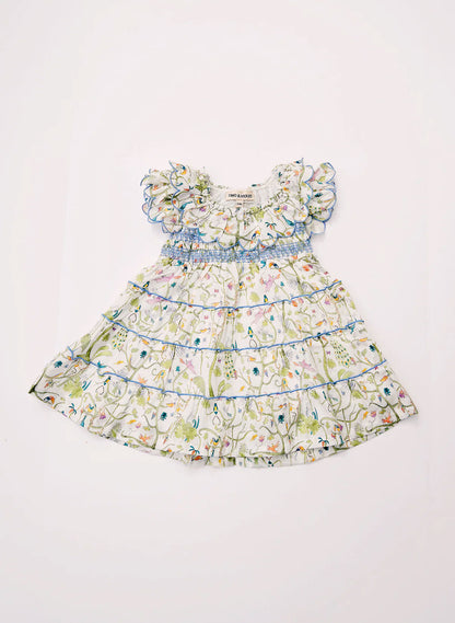 Girls' Mimi smocked organic cotton dress, Tropical Garden