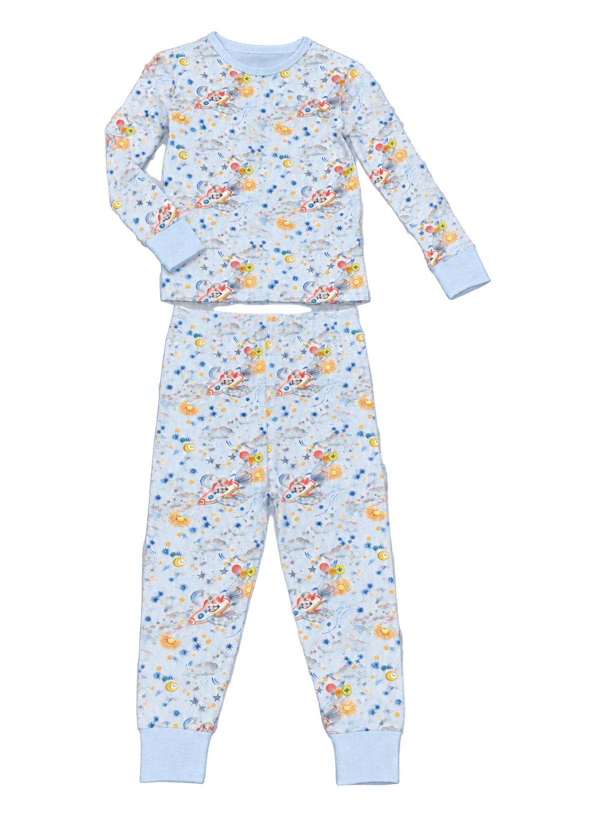 Children's Two Piece Organic Pajamas - Blue Dog-O-Naut