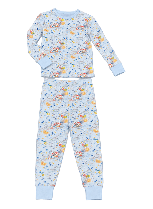 Children's Two Piece Organic Pajamas - Blue Dog-O-Naut