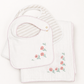 Baby Bibs & Shawl Blanket Set - Poppy Embroidered and Sand Striped