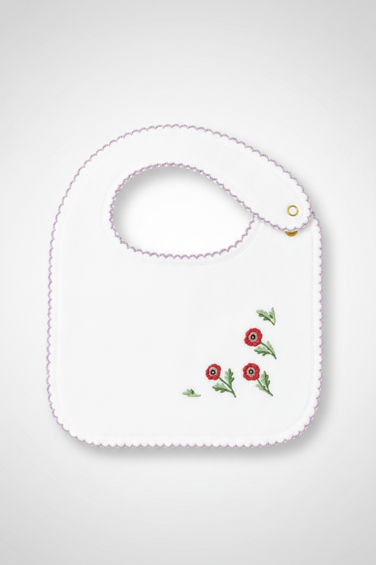 Classic Bib - Embroidered Poppy