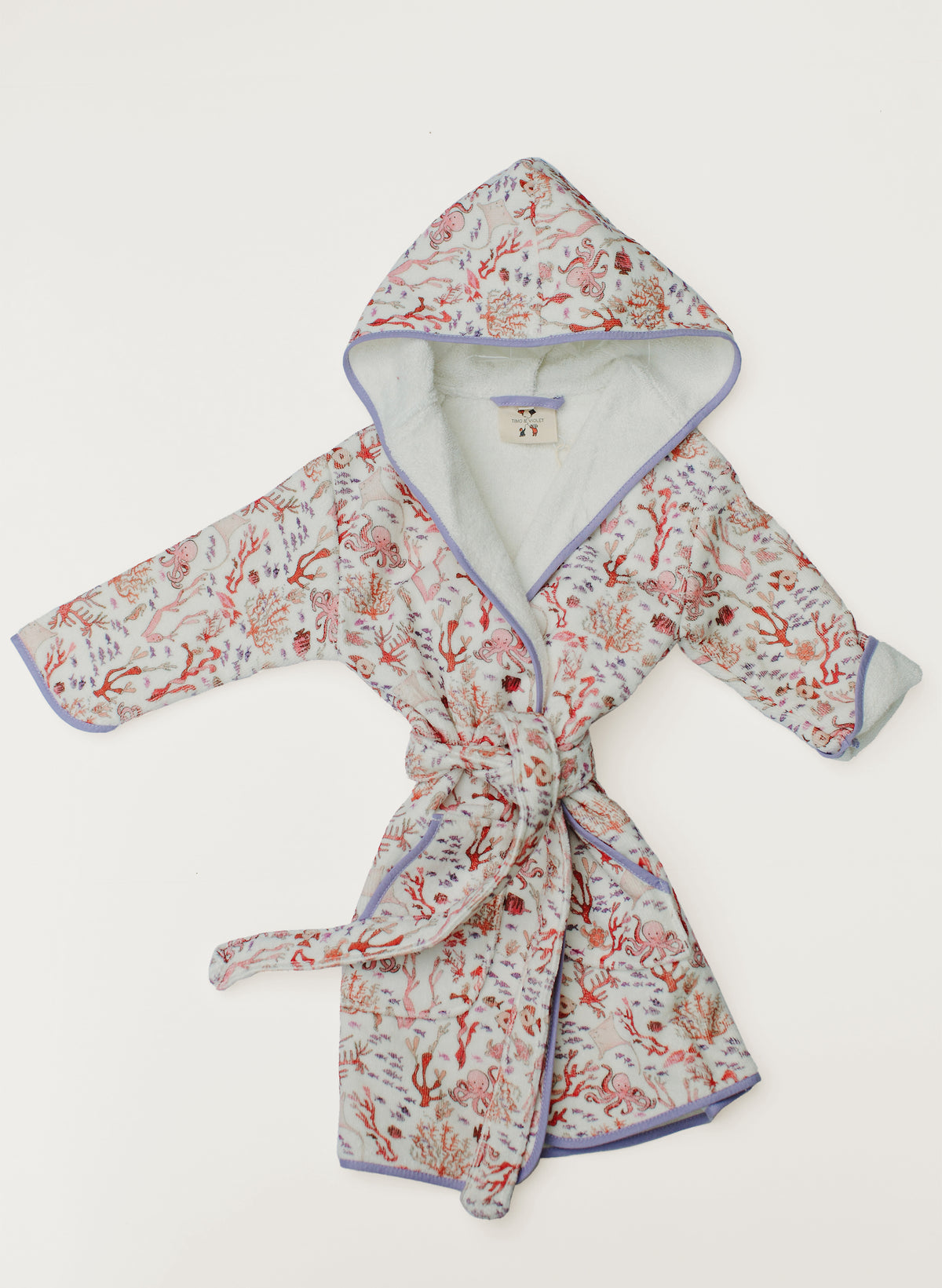 Children's organic cotton bathrobe, Rosy Coral Reef