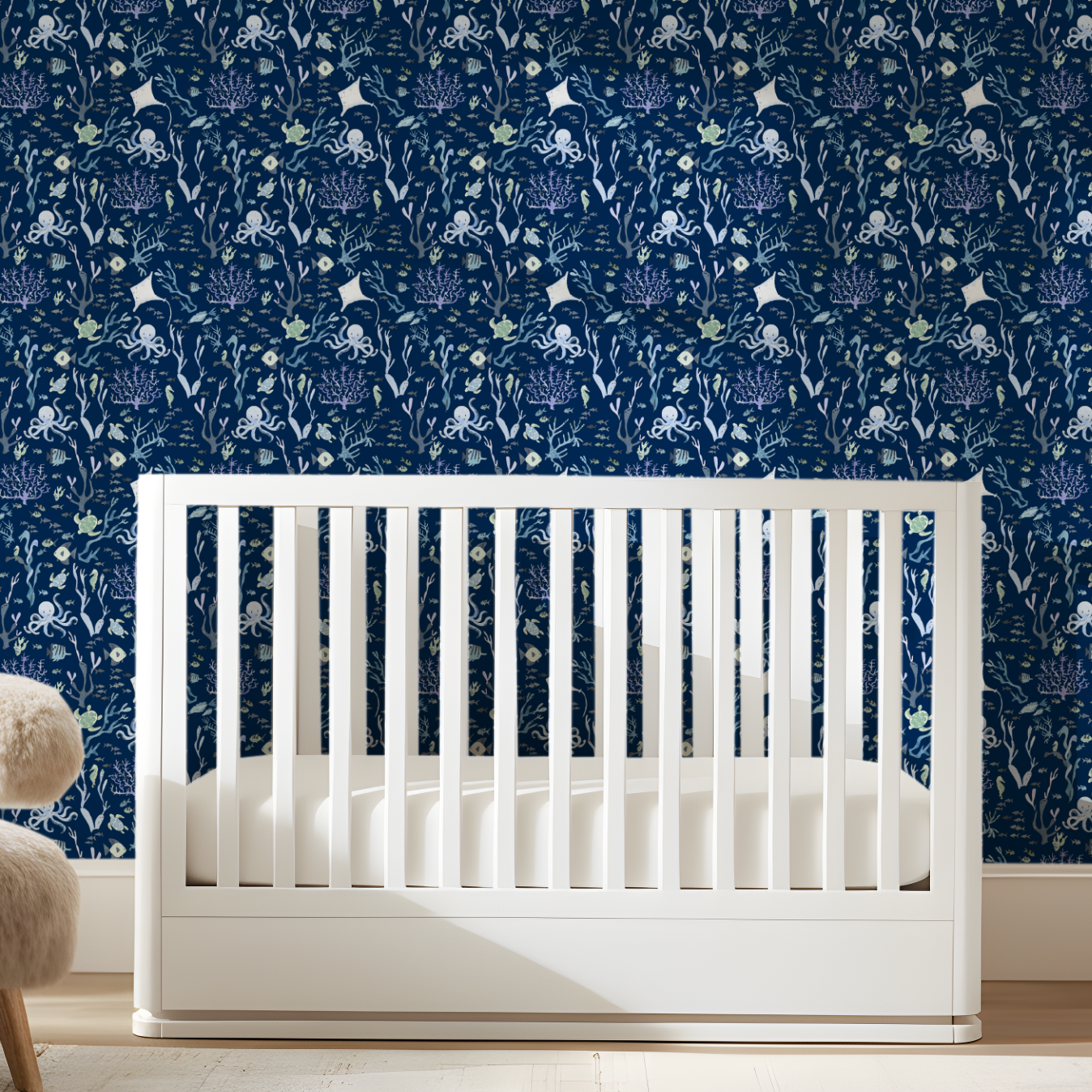 Coral Reef Wallpaper in Nautical Navy
