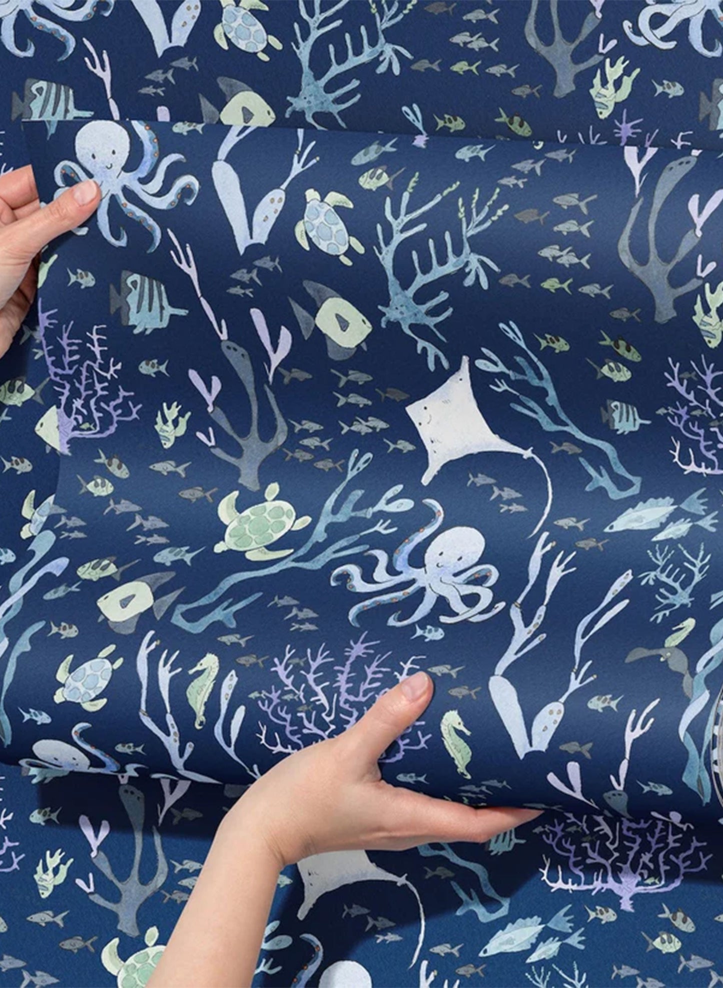 Coral Reef Wallpaper in Nautical Navy