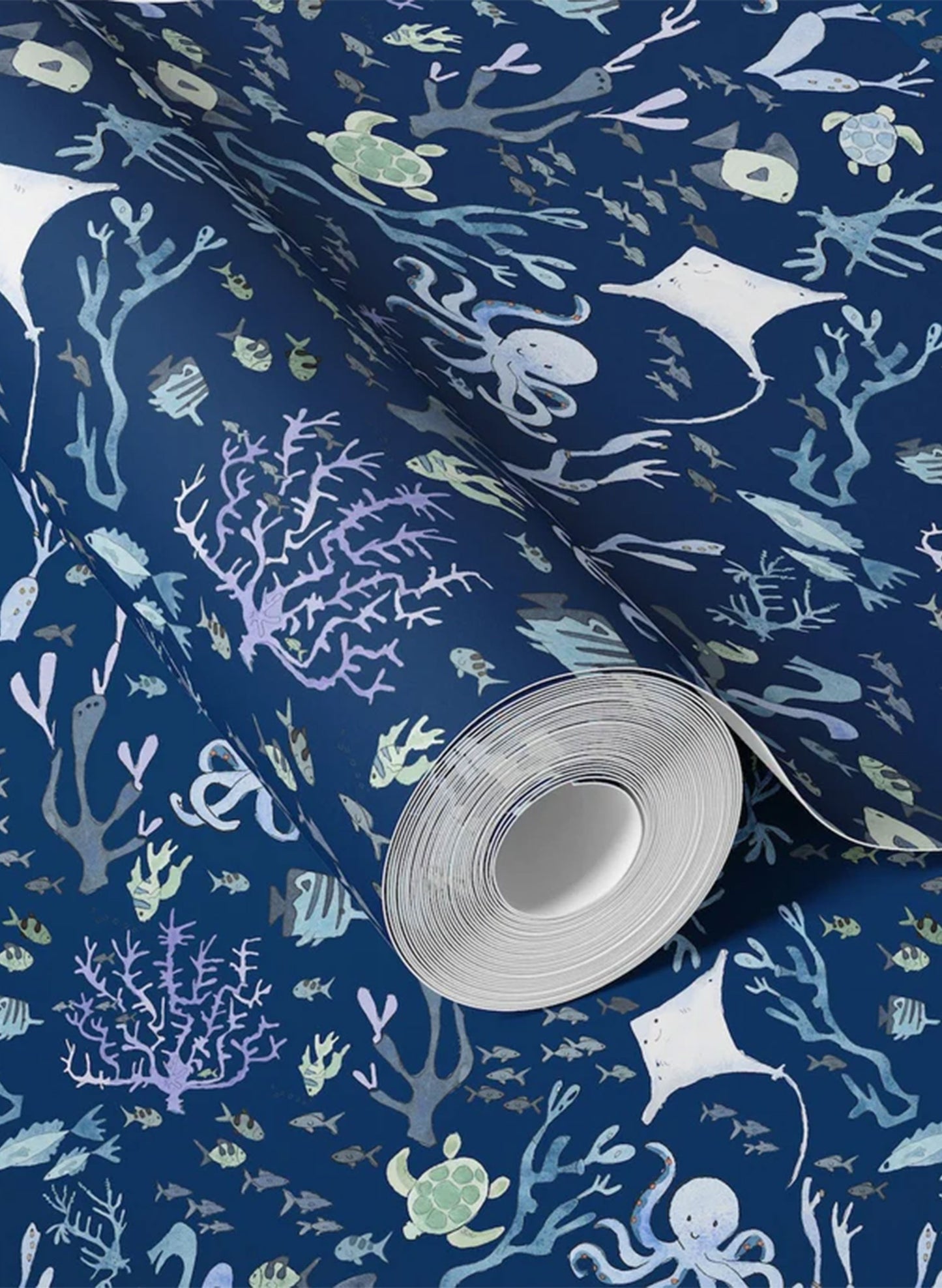 Coral Reef Wallpaper in Nautical Navy