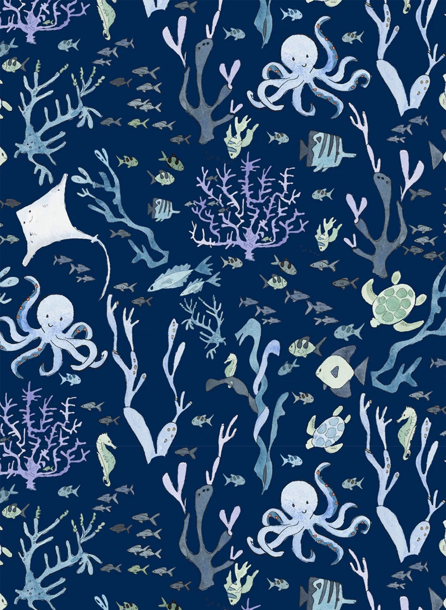 Coral Reef Wallpaper in Nautical Navy