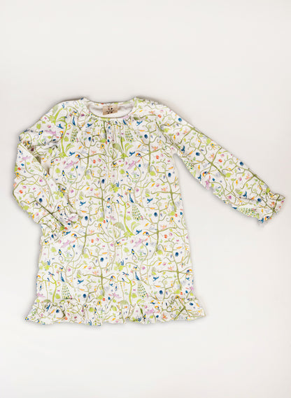 Girls' Sunday Morning organic cotton lounge dress, Tropical Garden