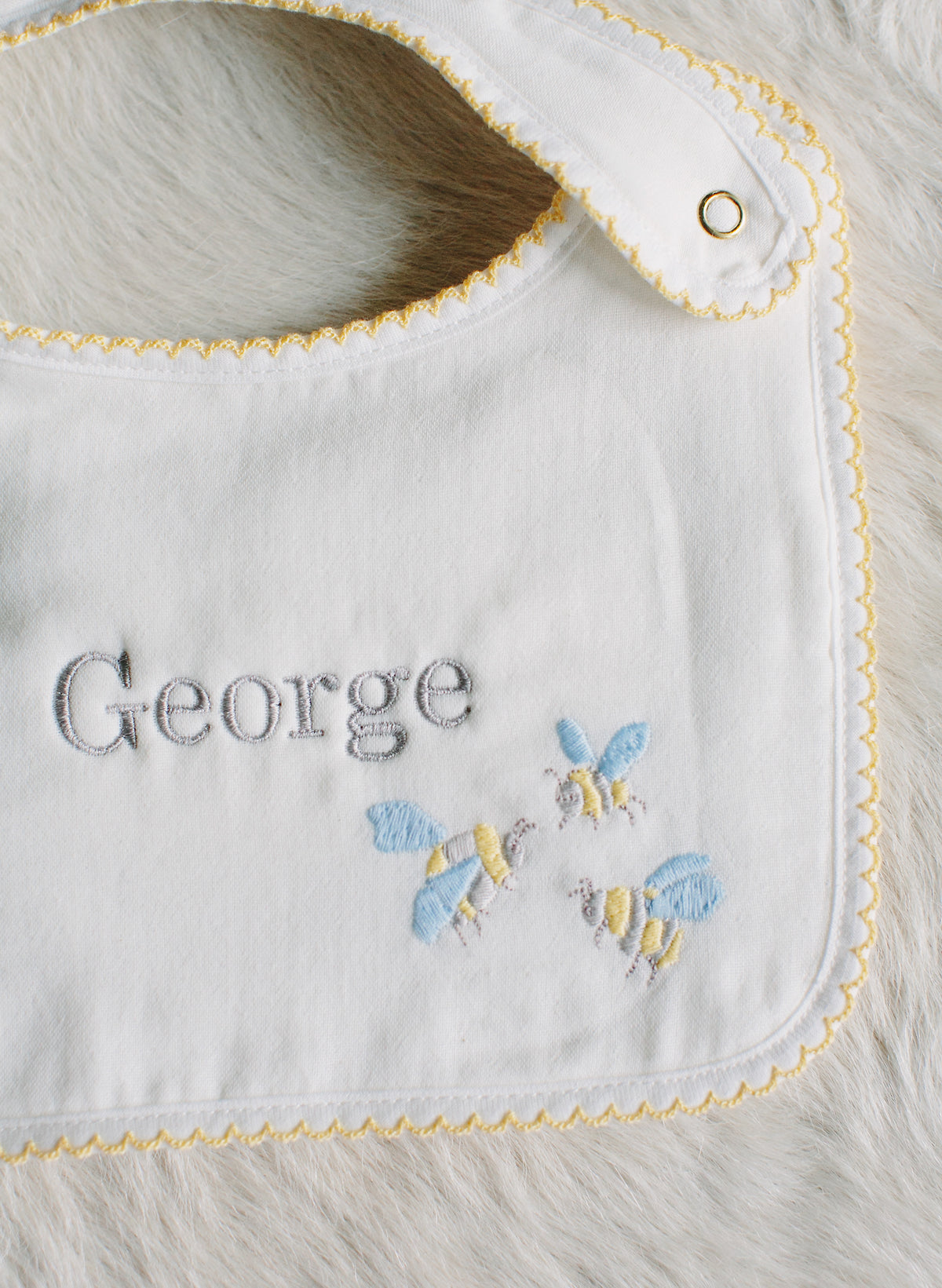George Bee Classic Bib - Embroidered Bee | Timo & Violet