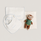 Happy Monkey Doll and Baby Blanket, Love Language Bib and Burp Cloth set