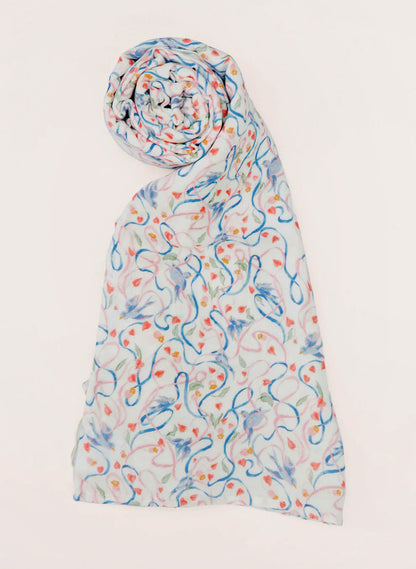 Organic cotton muslin shawl blanket, Songbird