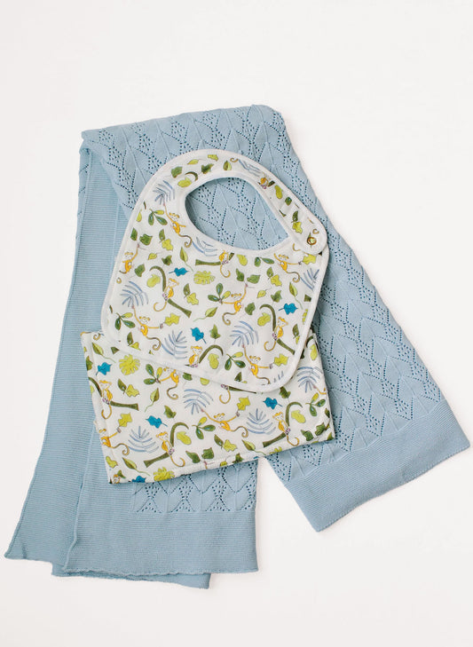 Happy Monkey Bib, Burp and Blanket Gift Set