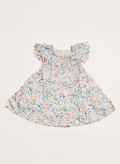 Girls' Mimi smocked organic cotton dress, Songbird