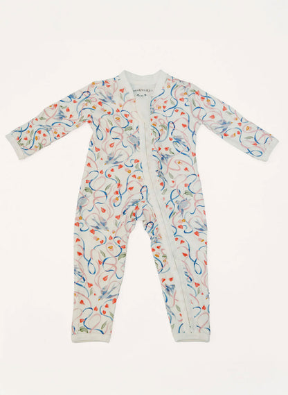 Organic cotton baby zippered one-piece, Songbird