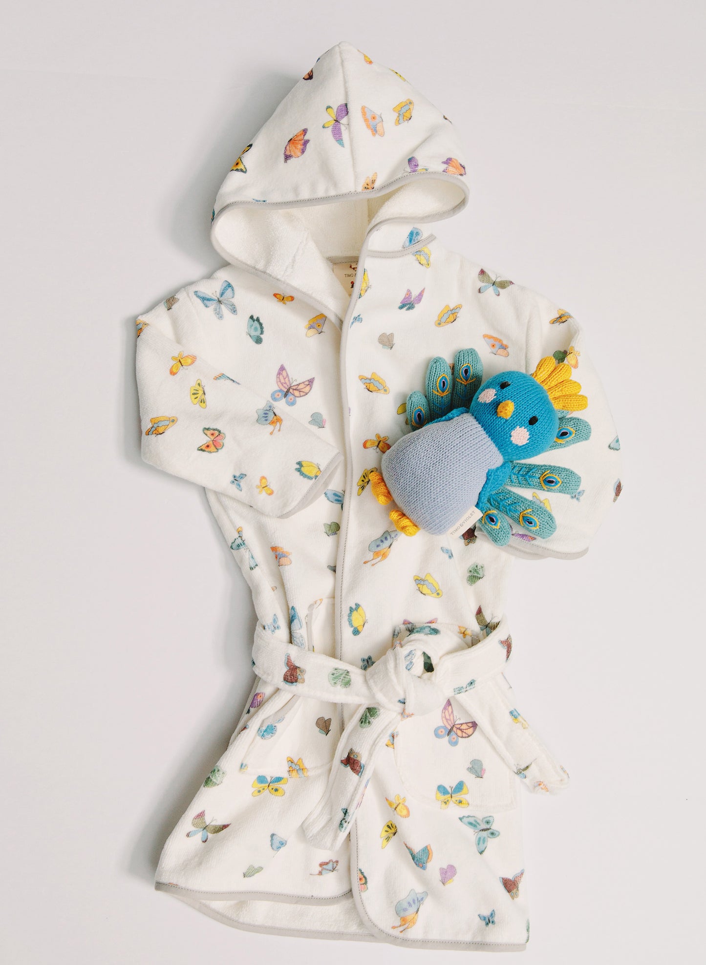 Organic Children’s Bathrobe – Madame Butterfly and Violet the Peacock - Knit Doll