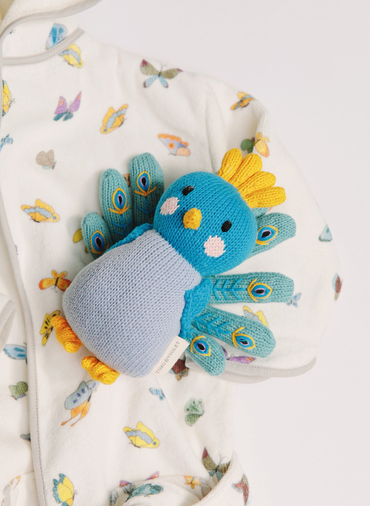 Organic Children’s Bathrobe – Madame Butterfly and Violet the Peacock - Knit Doll