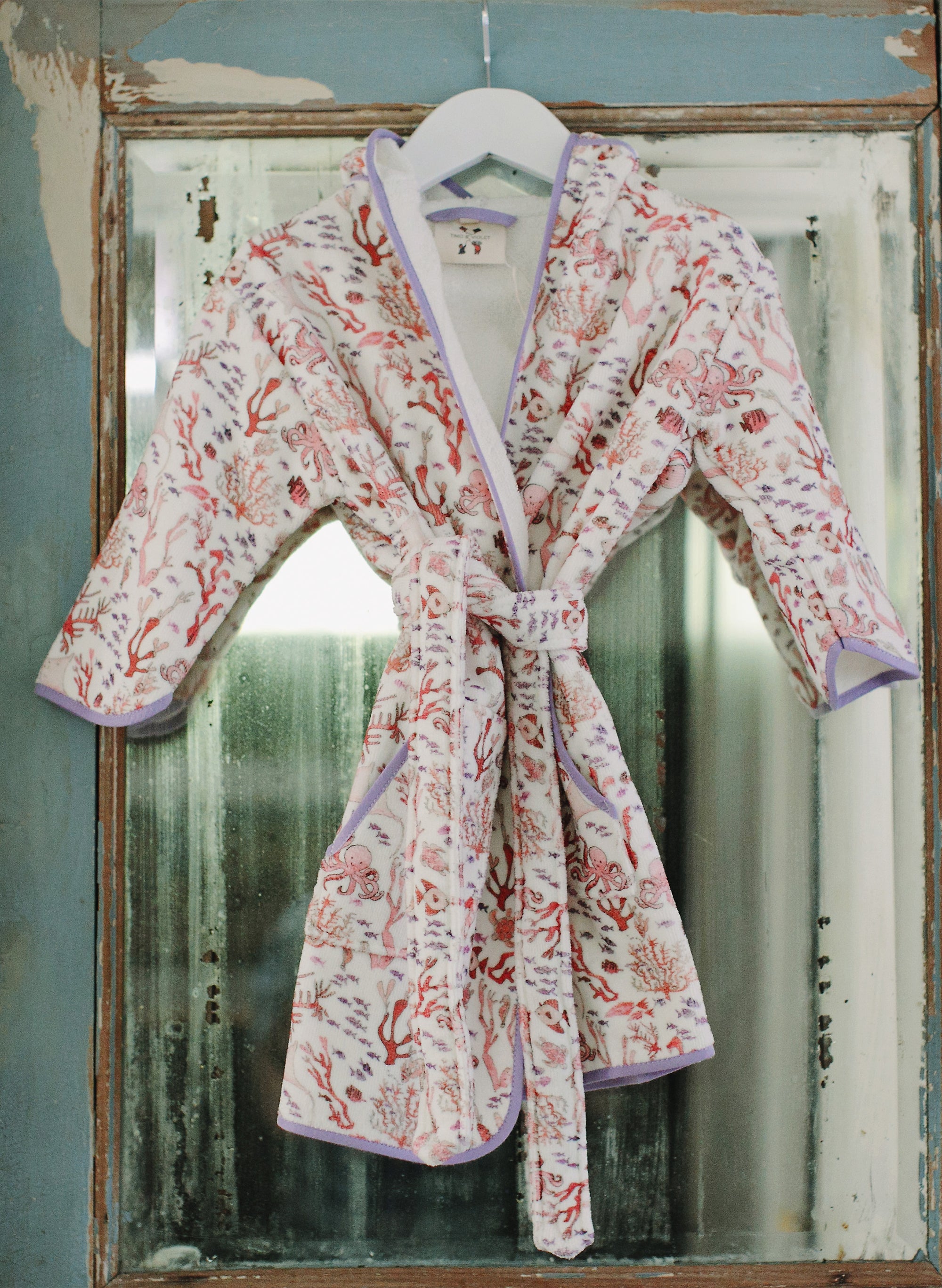 Rosy Coral Reef Bathrobe - Organic Cotton Kids Robe | Timo & Violet