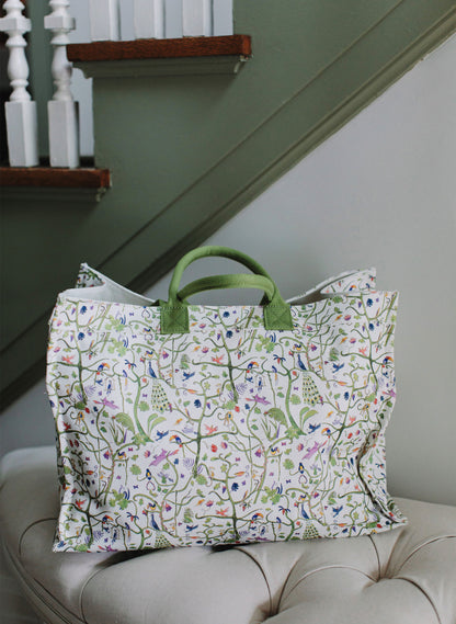 The Everywhere Tote in recycled cotton canvas, Tropical Garden