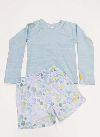 Kids' UPF 50+ long sleeve rashguard, Misty Blue Stripe