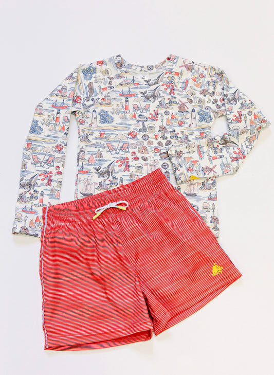 Duck Swim Short - Racing Red Stripe