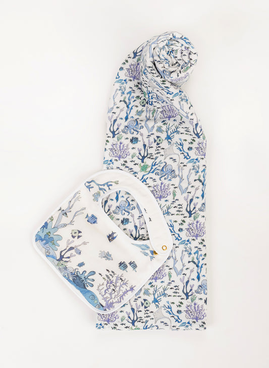 Tummytime Bib & Shawl Blanket Set-Under the Sea