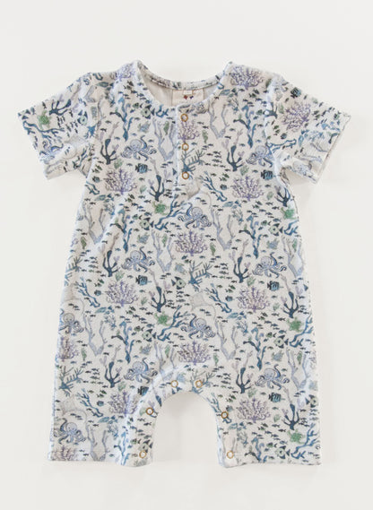 Baby Walker organic cotton terry romper, Coral Reef